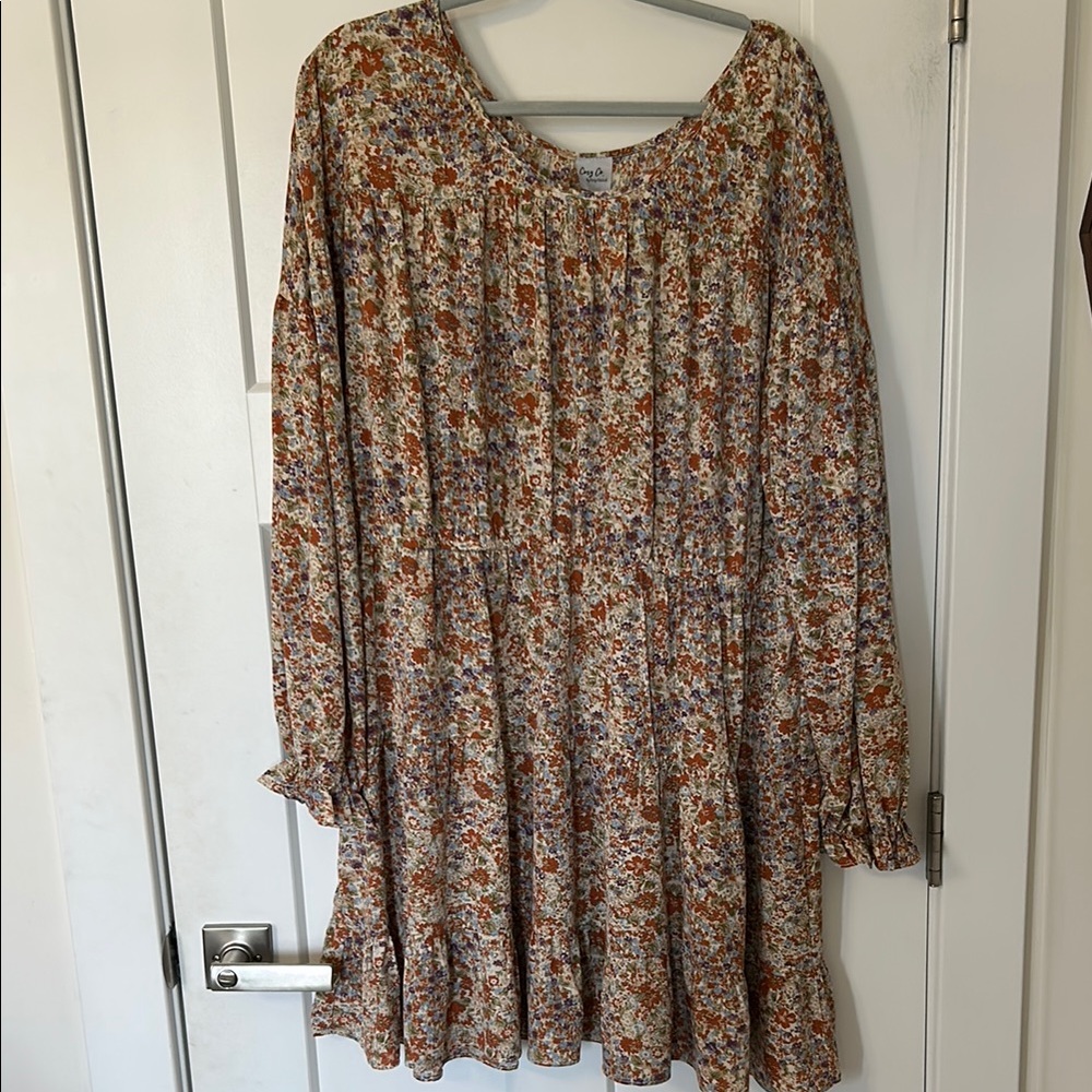 Floral Long Sleeve Dress in Orange and Purple
